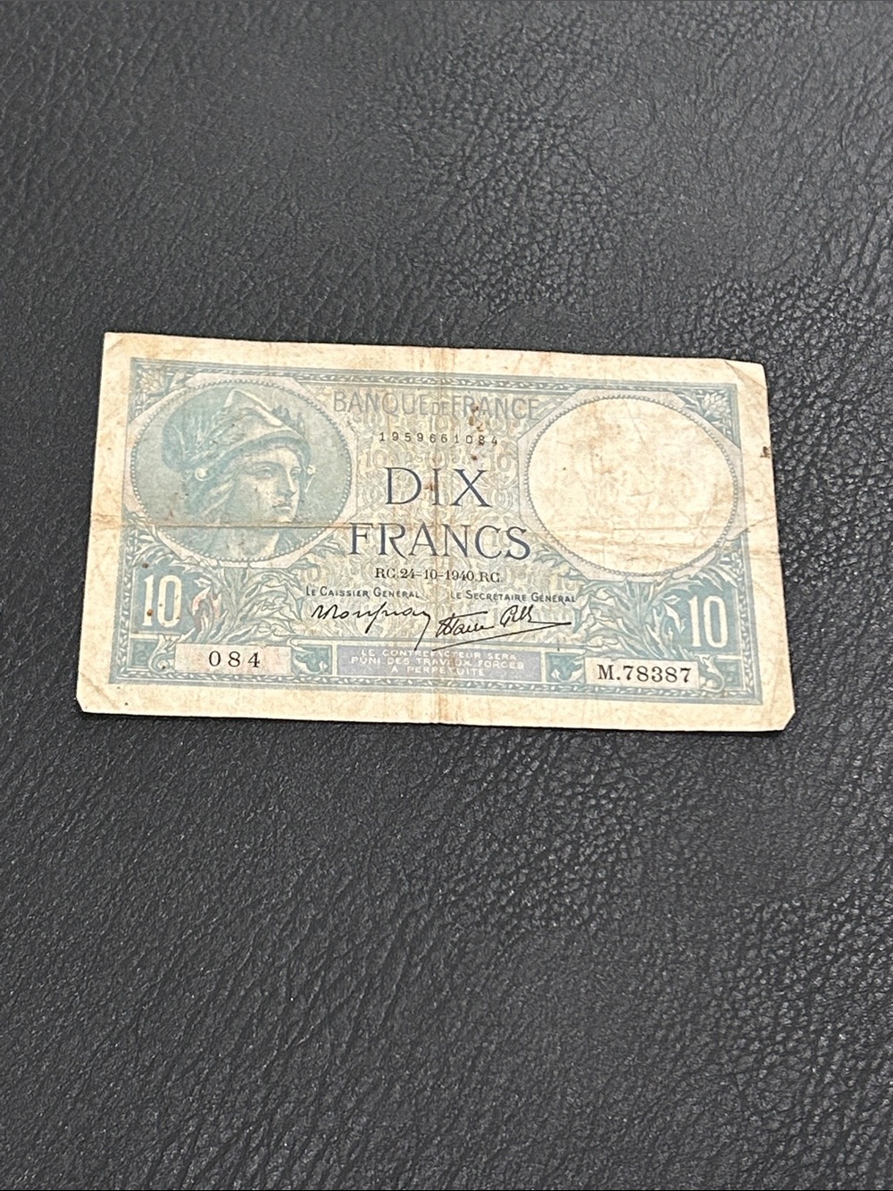 Vintage Blue 10 Francs Banknote Art Print
